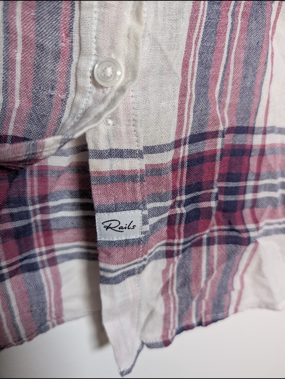 Rails Linen Blend Plaid Button Down Shirt XS Coastal Casual Lightweight - Picture 3 of 7